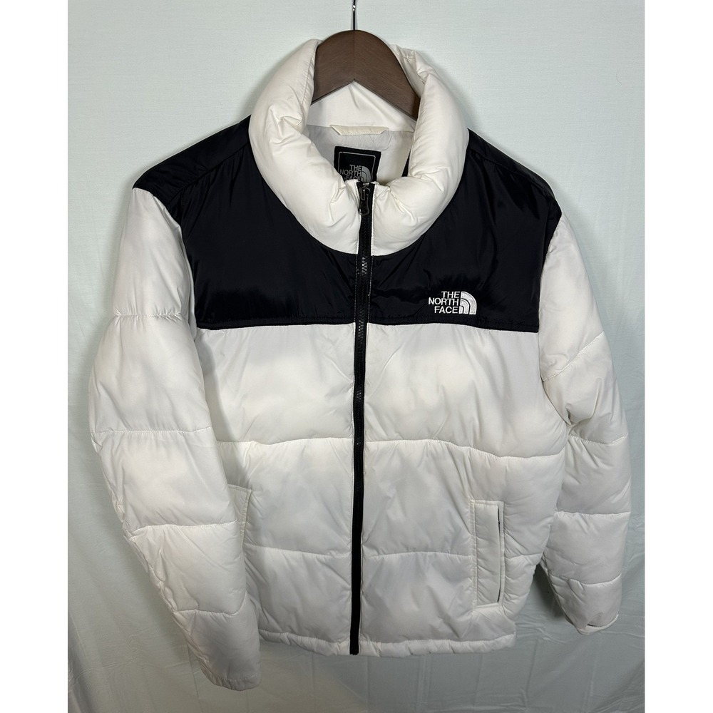 The North Face Puffer Jacket White Black Color Block Stand Collar Women's Size S